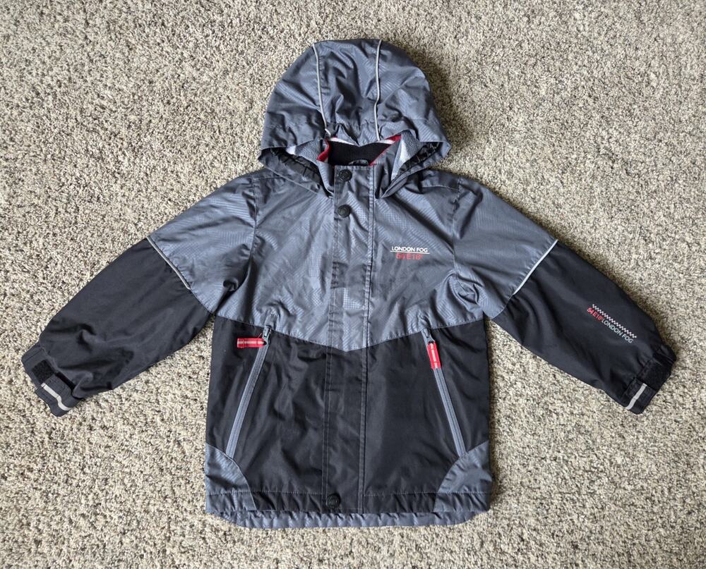 London Fog Boys Colorblock Fleece Lined Hooded Jacket Coat Gray Black Size 6
